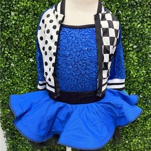 Weissman Royal Blue Sequin Dance Costume with Black & White Checker/Polka Jacket